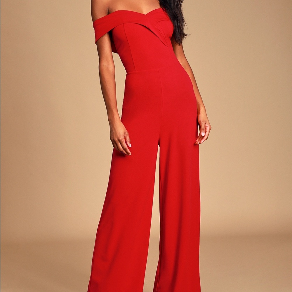 Lulu’s Red Off-The-Shoulder Jumpsuit